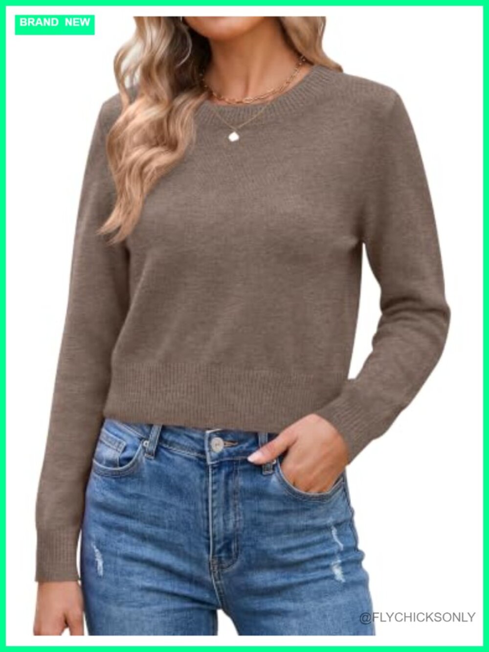 Cropped Crewneck Sweater Long Sleeve Pullover Knit Top Fall